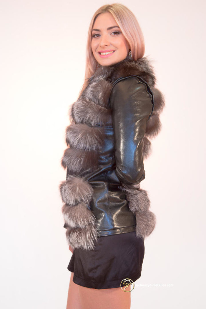 Куртка-трансформер из меха серебристо-черной лисы «Мимоза»