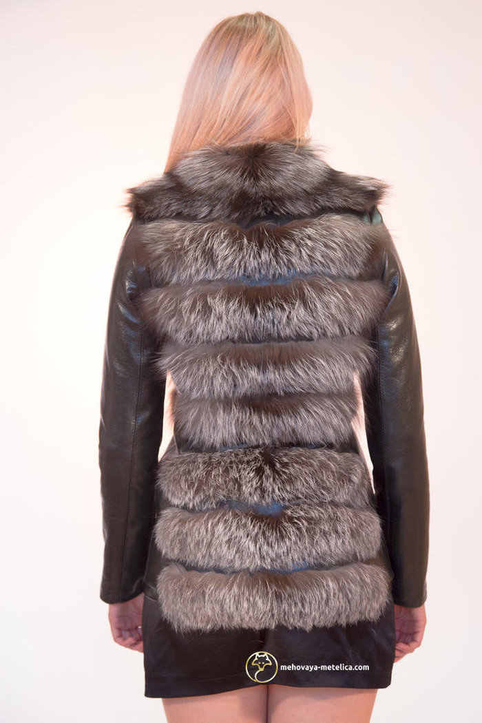 Куртка-трансформер из меха серебристо-черной лисы «Мимоза»